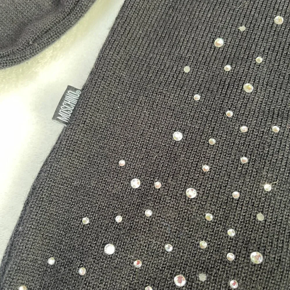 Auc Moschno Rhinestones embellished Lana Wool Black cardigan S - Picture 13 of 14